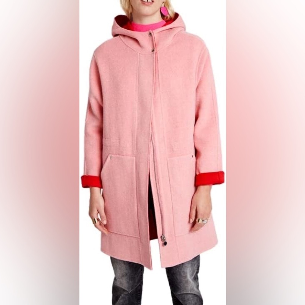Desigual Pink Wool Hooded Zipper Coat size 6